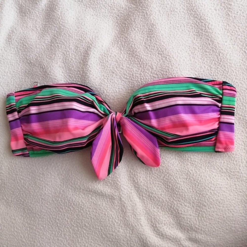 Victoria's Secret Striped Pink Front Tie Up Strapless Bikini Top